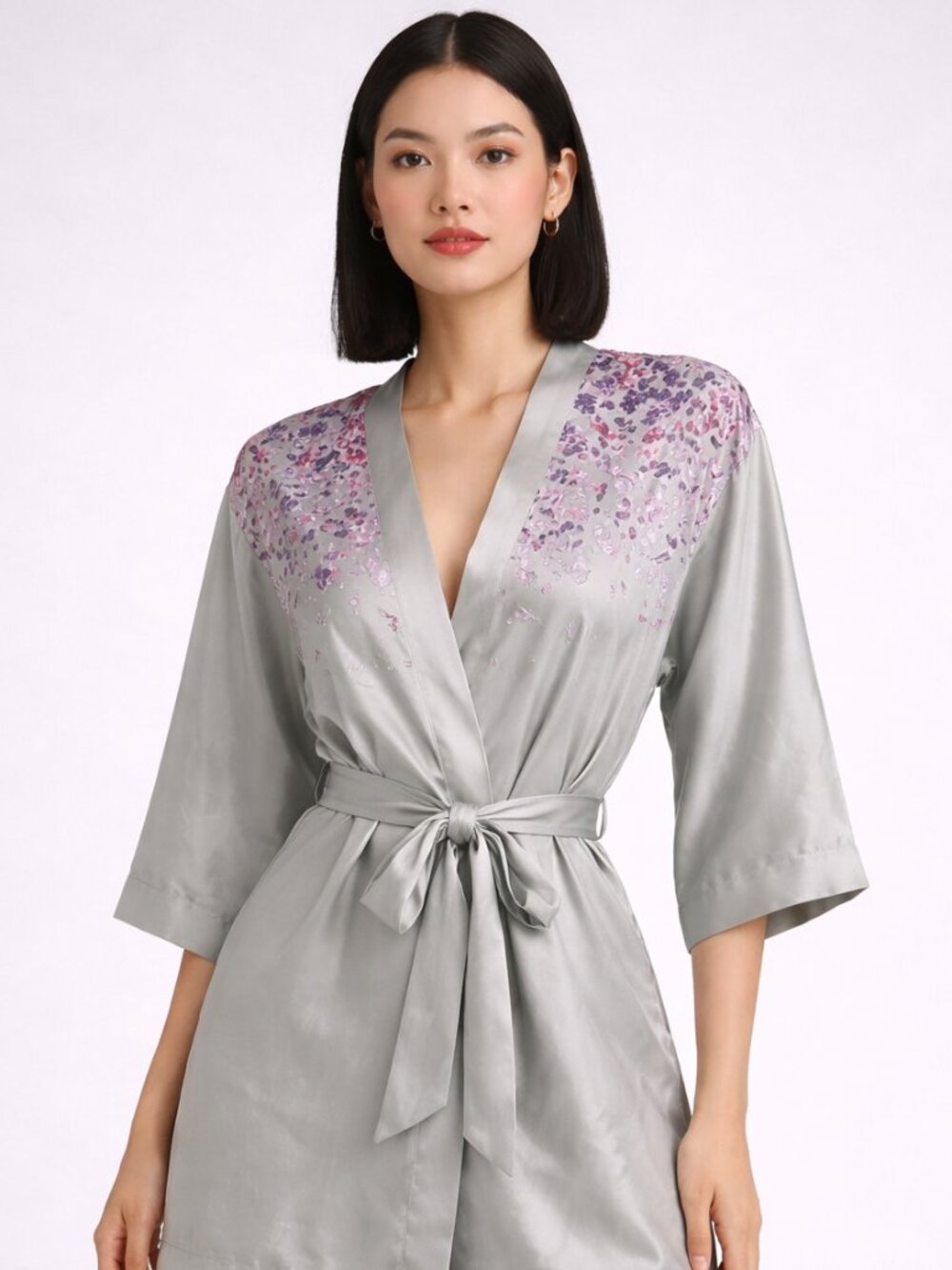 NWOT Triumph Grey Satin Floral Robe